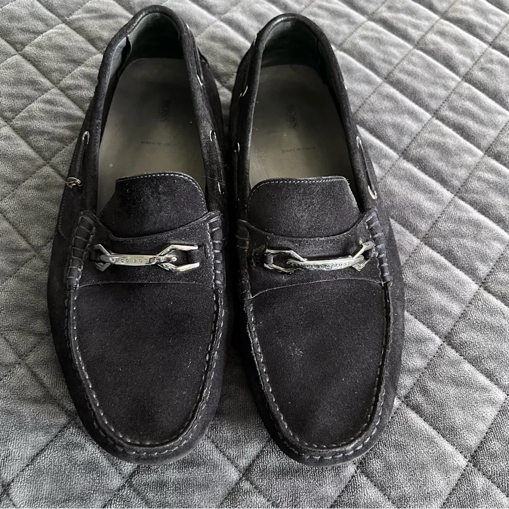 HUGO BOSS Penny Loafers Men 7 Shoes Black Suede